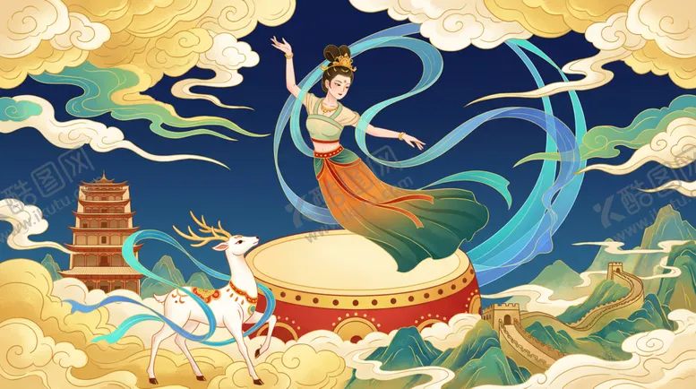 编号：41123612181805569596【酷图网】源文件下载-敦煌飞天仙女梦幻插画