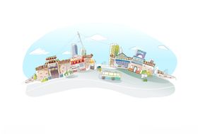 城市线条风景插画