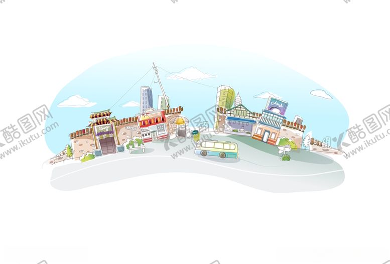 编号：10321410291836349360【酷图网】源文件下载-城市线条风景插画