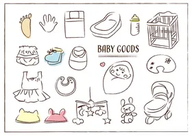 可爱手绘婴儿用品图标集