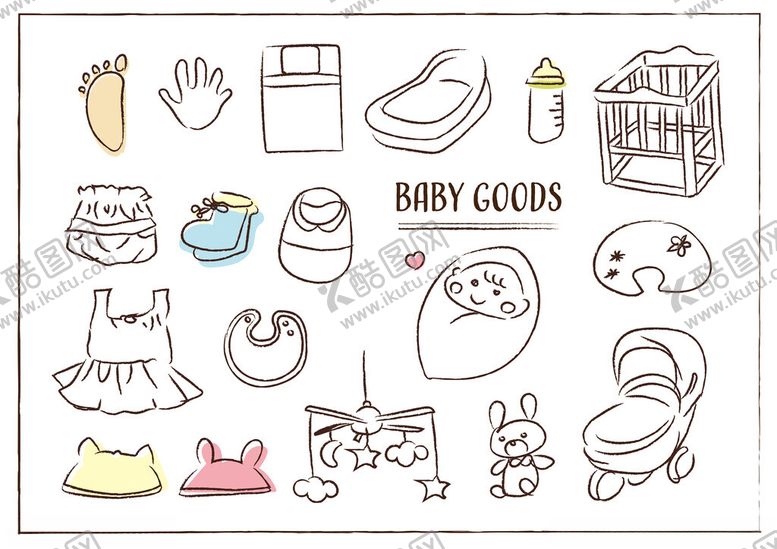 编号：60341710311949317283【酷图网】源文件下载-可爱手绘婴儿用品图标集