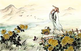 水墨水彩国风人物古风插画背景