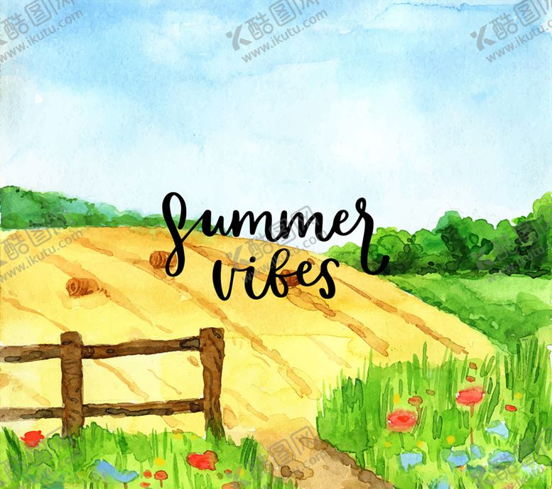 编号：56866509281920411445【酷图网】源文件下载-水彩绘夏季田地风景