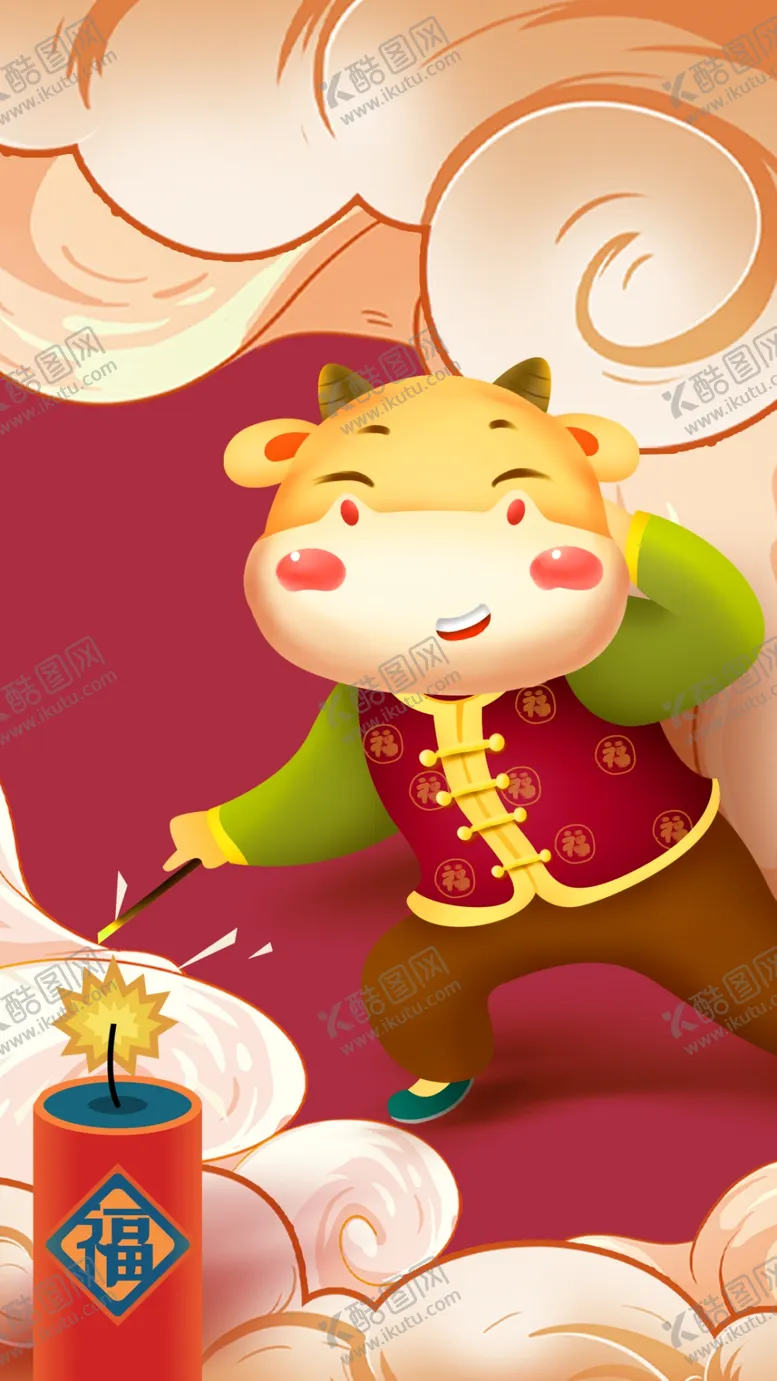 编号：42936110121134035693【酷图网】源文件下载-牛福永恒卡通牛国潮海报插画背景