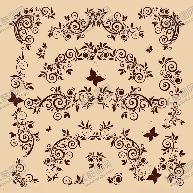 编号：45041904040609137233【酷图网】源文件下载-复古花纹蝴蝶装饰图案