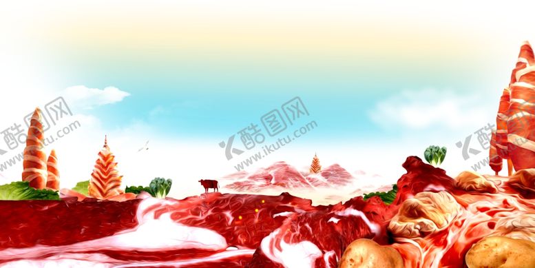 编号：49418410272256408961【酷图网】源文件下载-火锅肉片插画卡通牛肉片肥牛背景