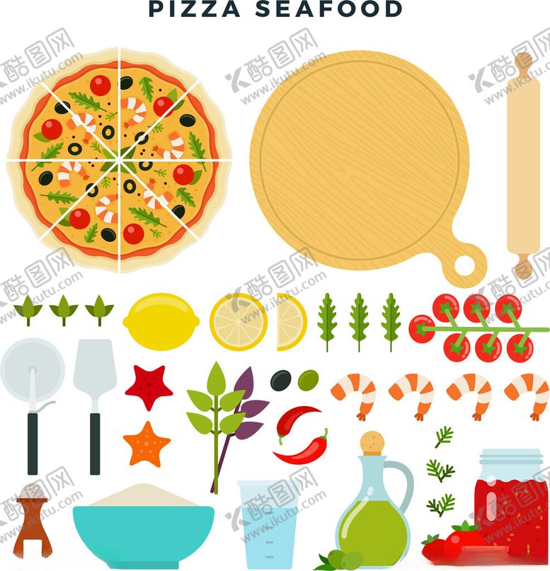 编号：63635611171957179603【酷图网】源文件下载-海鲜披萨制作素材集合