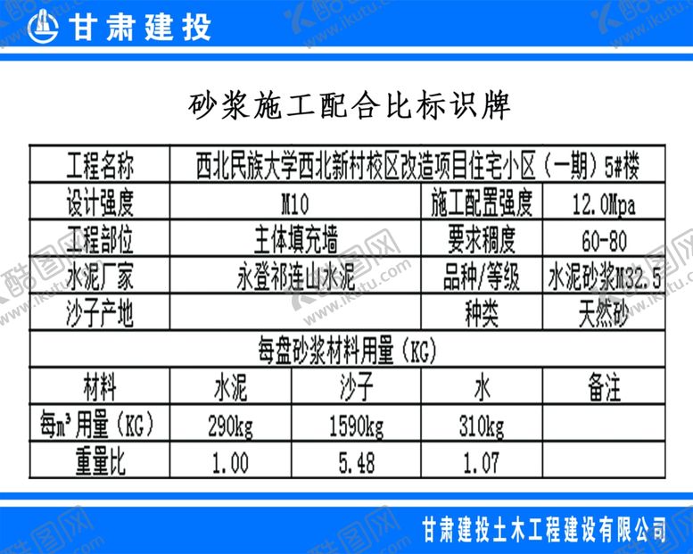 编号：79140809290553152763【酷图网】源文件下载-砂浆配合比公示牌