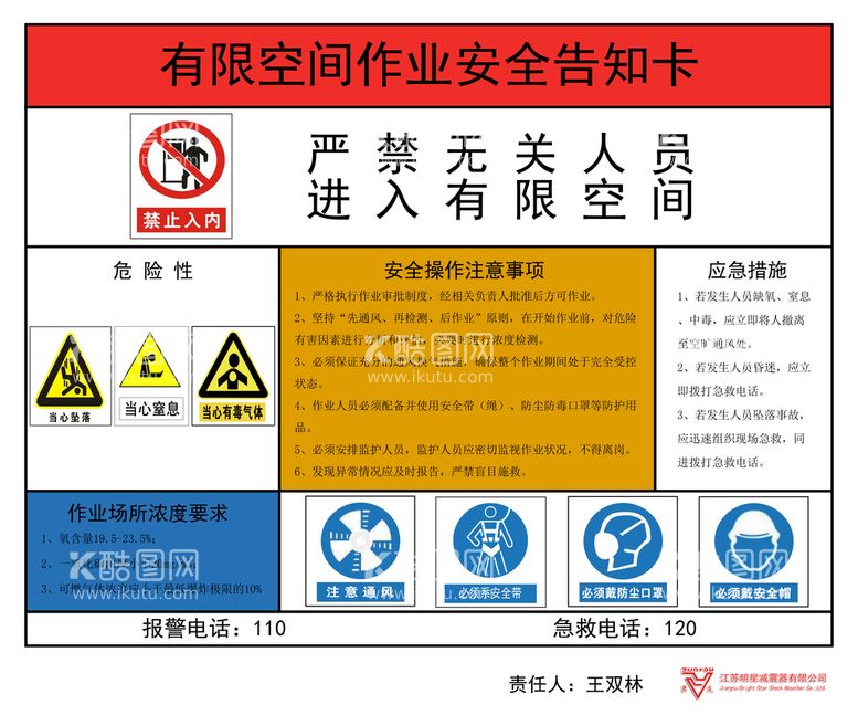 编号：93071510011734487501【酷图网】源文件下载-有限空间作业安全告知卡