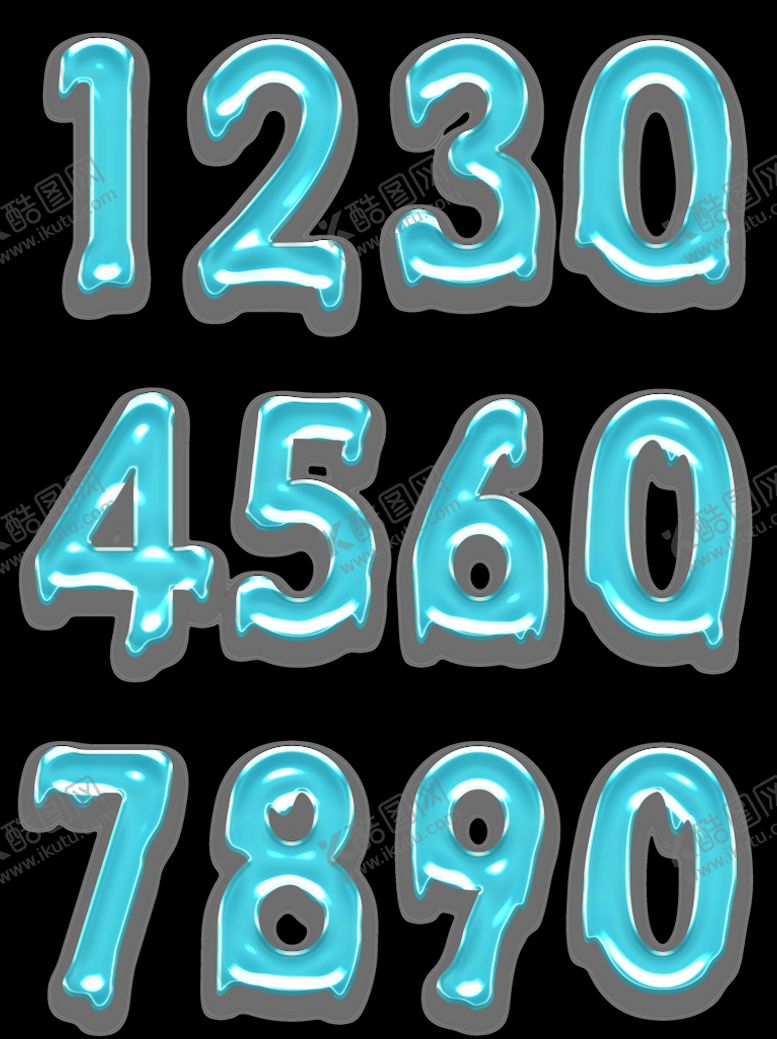 编号：70851610021945190617【酷图网】源文件下载-蓝色透明字果冻字效果阿拉伯数字