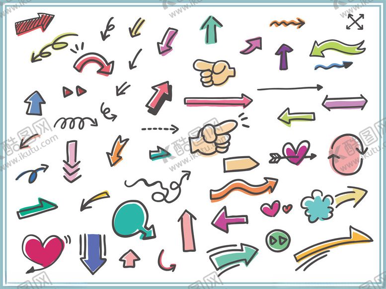 编号：88954111020942204108【酷图网】源文件下载-多彩手绘箭头及符号集合