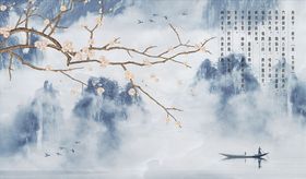 水墨山水梅花背景墙