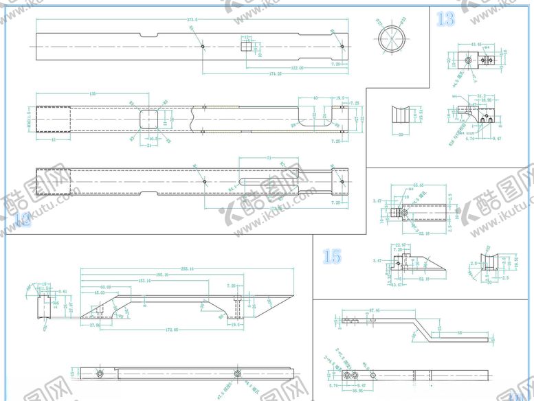 编号：48648510041448355335【酷图网】源文件下载-双螺旋毛重秤机械5个零件图纸