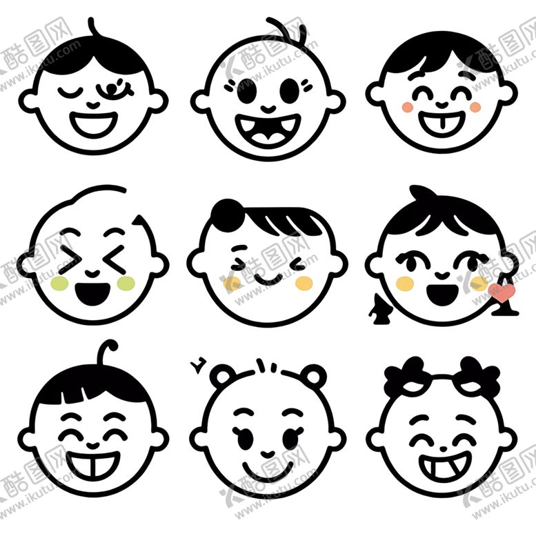 编号：21557302061656323765【酷图网】源文件下载-简笔画大头人物卡通
