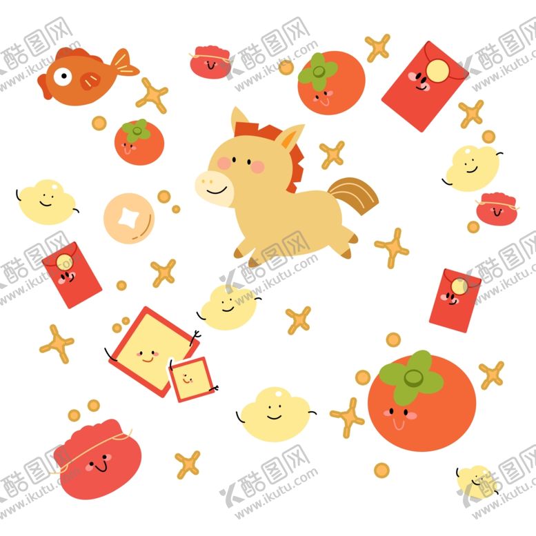 编号：24509804011956262788【酷图网】源文件下载-可爱小马与新年元素