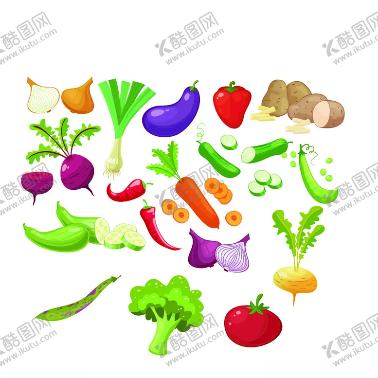 编号：85569002220845455496【酷图网】源文件下载-手绘水果蔬菜矢量图