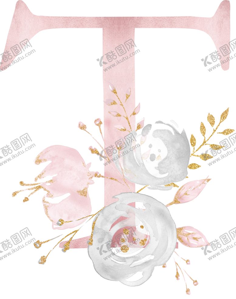 编号：77868006261405513816【酷图网】源文件下载-金粉鲜花字母数字素材