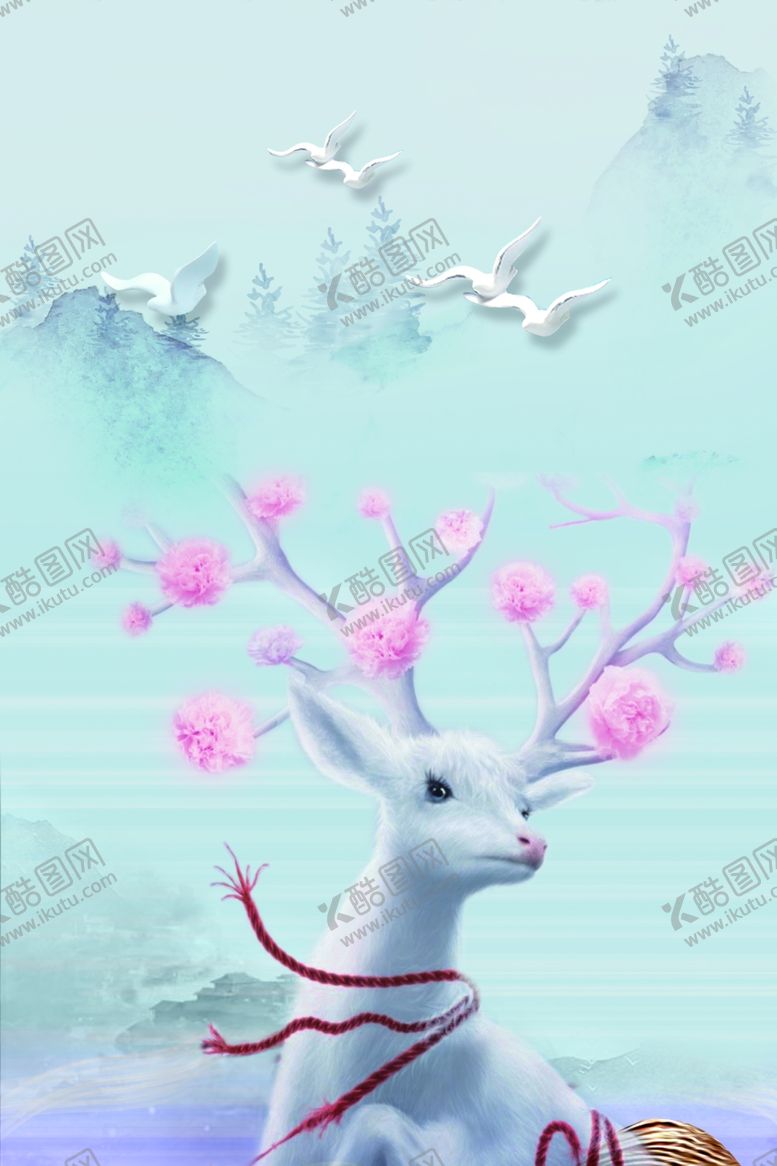 编号：60716606231918191958【酷图网】源文件下载-福禄双收鹿背景装饰画