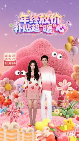 年终放价年货节直播间海报