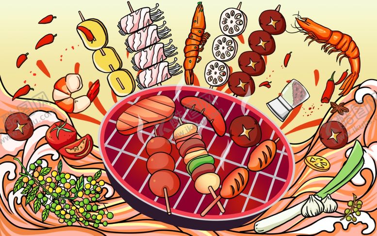 编号：43033012041452019601【酷图网】源文件下载-烧烤烤肉食材美食插画