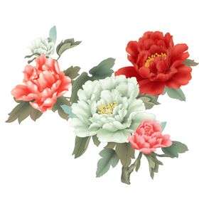 花朵花枝插花卡通国画素材