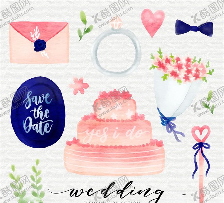 编号：11510109281557062777【酷图网】源文件下载-水彩绘婚礼元素
