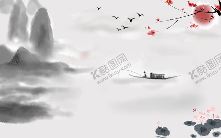编号：40532710032101032958【酷图网】源文件下载-水墨山水海报背景