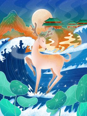 手绘花鸟山水风景画海报素材国潮宣传国潮中国中国