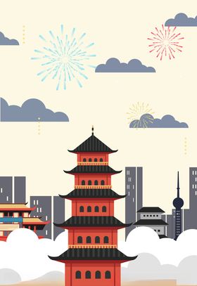 日式建筑插画