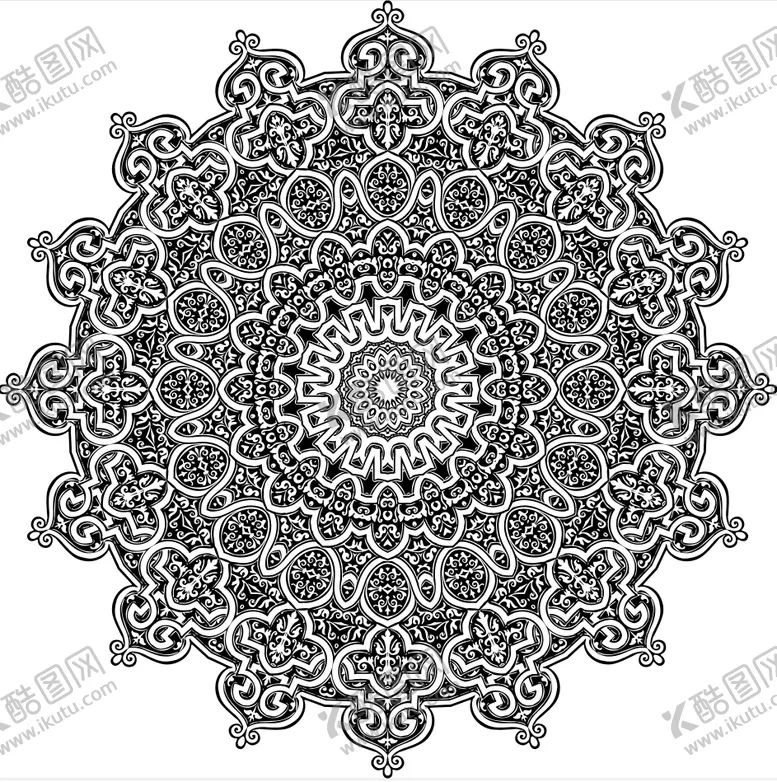 编号：55042609081448282572【酷图网】源文件下载-黑白曼陀罗花纹图案