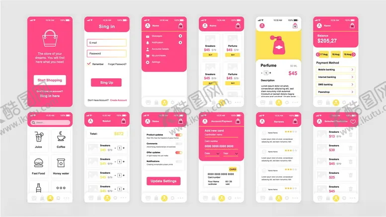 编号：19726009250915074859【酷图网】源文件下载-粉色系APP界面设计