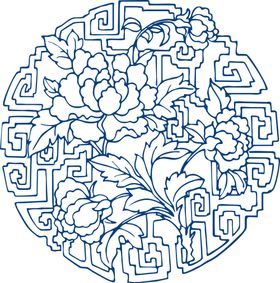 青花瓷图案鸟国画罐桌布中国古典