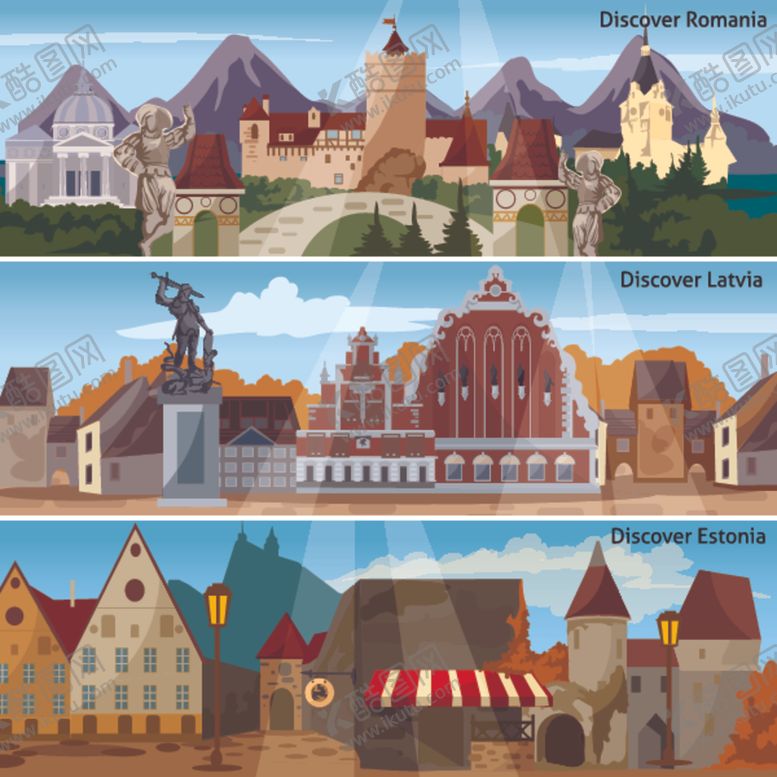 编号：67089409260411345852【酷图网】源文件下载-欧洲风情建筑景观插画