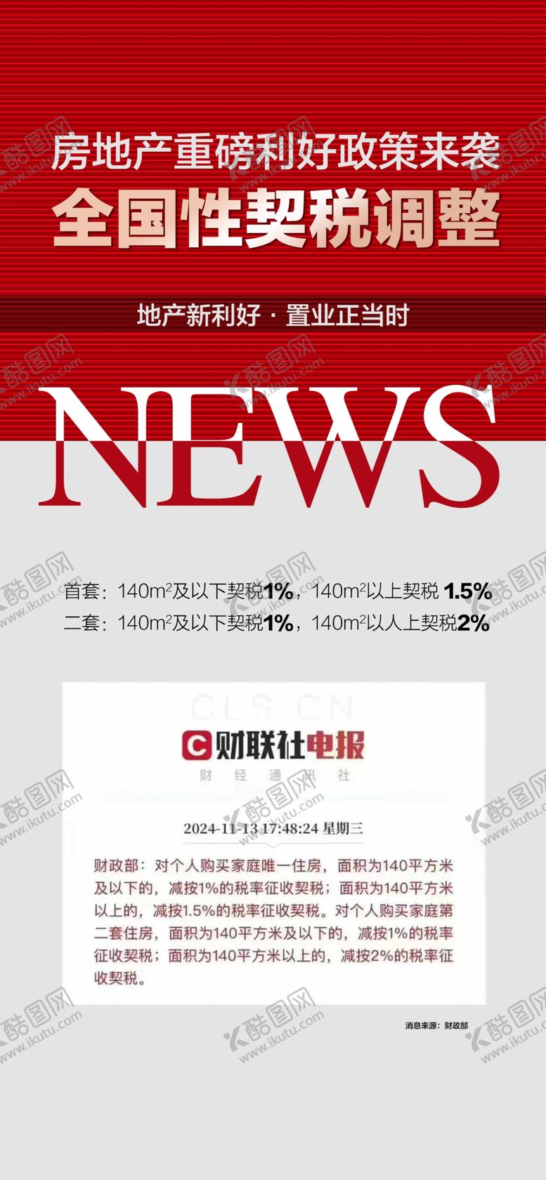 编号：47096601210312455599【酷图网】源文件下载-地产重磅利好全国性契税调整海报