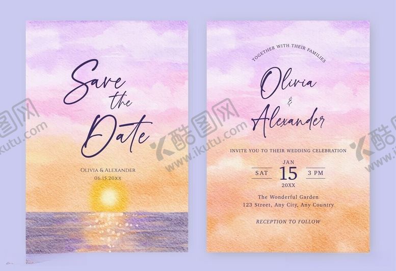 编号：60848606111338452366【酷图网】源文件下载-水彩婚礼请帖