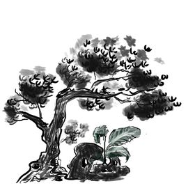 中国画水墨风格树木卡通插画元素