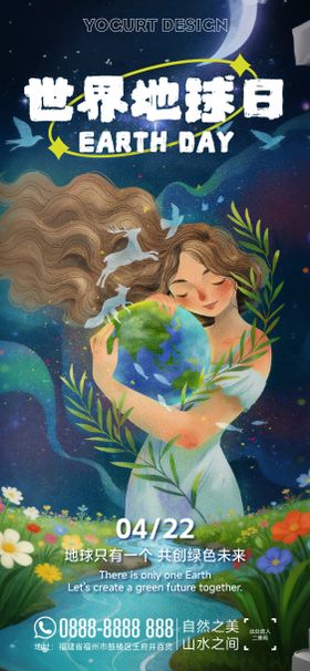 世界地球日插画海报