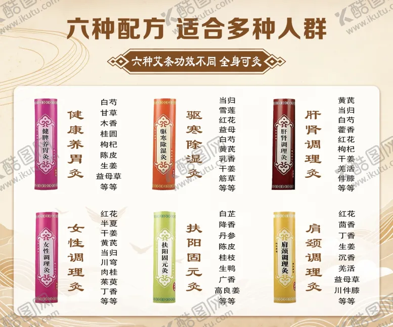 编号：75735302161650288507【酷图网】源文件下载-六种艾条功效