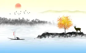 山水画办公室装饰风景