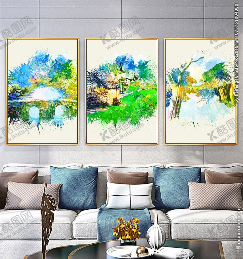 编号：17759210100400578443【酷图网】源文件下载-水彩风景三联画