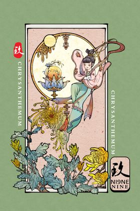 古风仙女持花倚窗图