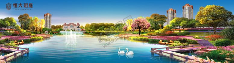 编号：36986010281752173798【酷图网】源文件下载-地产园林效果图喷泉楼体