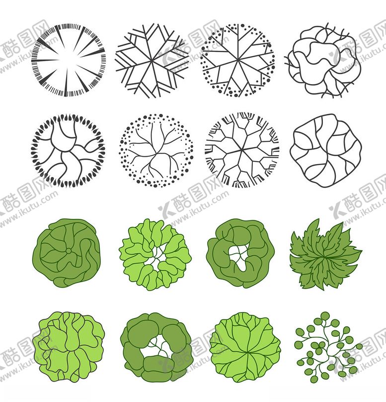 编号：97647402271108065426【酷图网】源文件下载-扁平风简约绿植俯视矢量元素