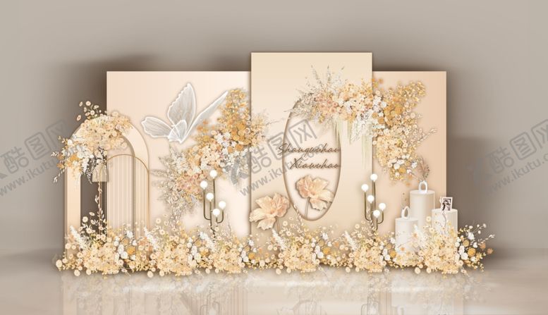 编号：90599410070249428165【酷图网】源文件下载-香槟色婚礼迎宾区效果图