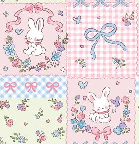 蝴蝶结兔子格子印花