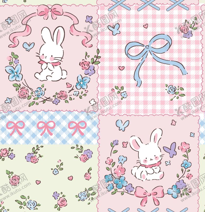 编号：65310404152334345314【酷图网】源文件下载-蝴蝶结兔子格子印花