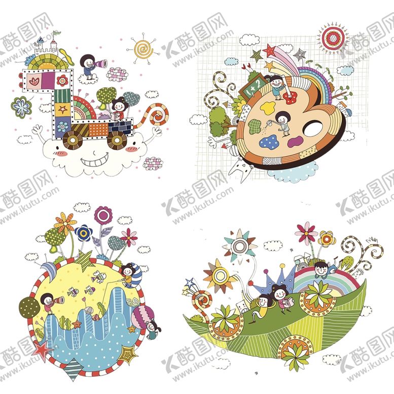 编号：79315707072343406885【酷图网】源文件下载-童趣卡通插画图案集合
