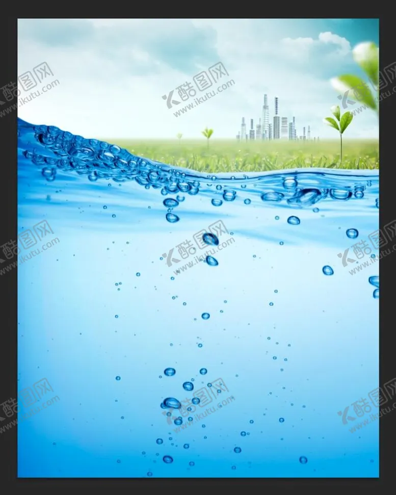 编号：63232510211922137573【酷图网】源文件下载-水面水珠绿草城市