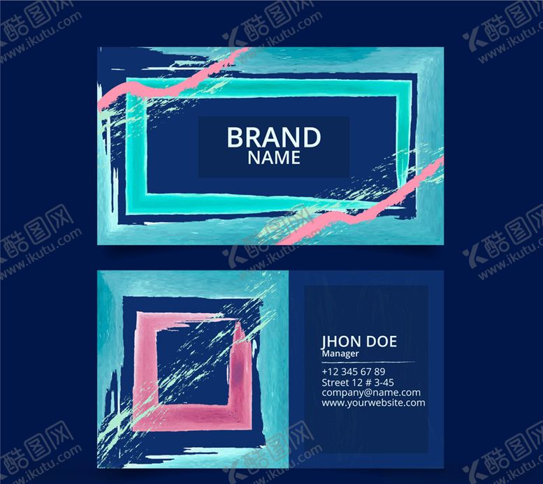 编号：97664809200103018454【酷图网】源文件下载-彩色方框商务名片正反面