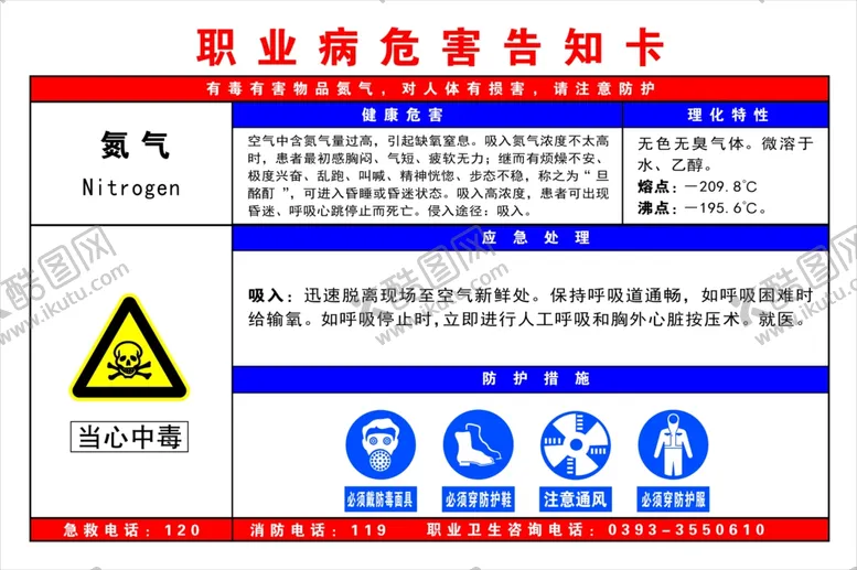 编号：22332704190813524599【酷图网】源文件下载-氮气职业病危害告知卡